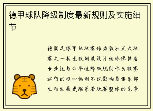 德甲球队降级制度最新规则及实施细节